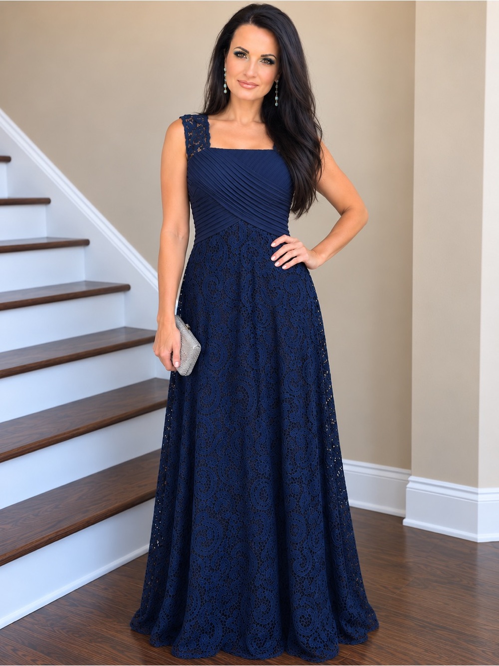 Calvin Klein Navy Lace Evening Gown Maxi Dress Size 2 NWT